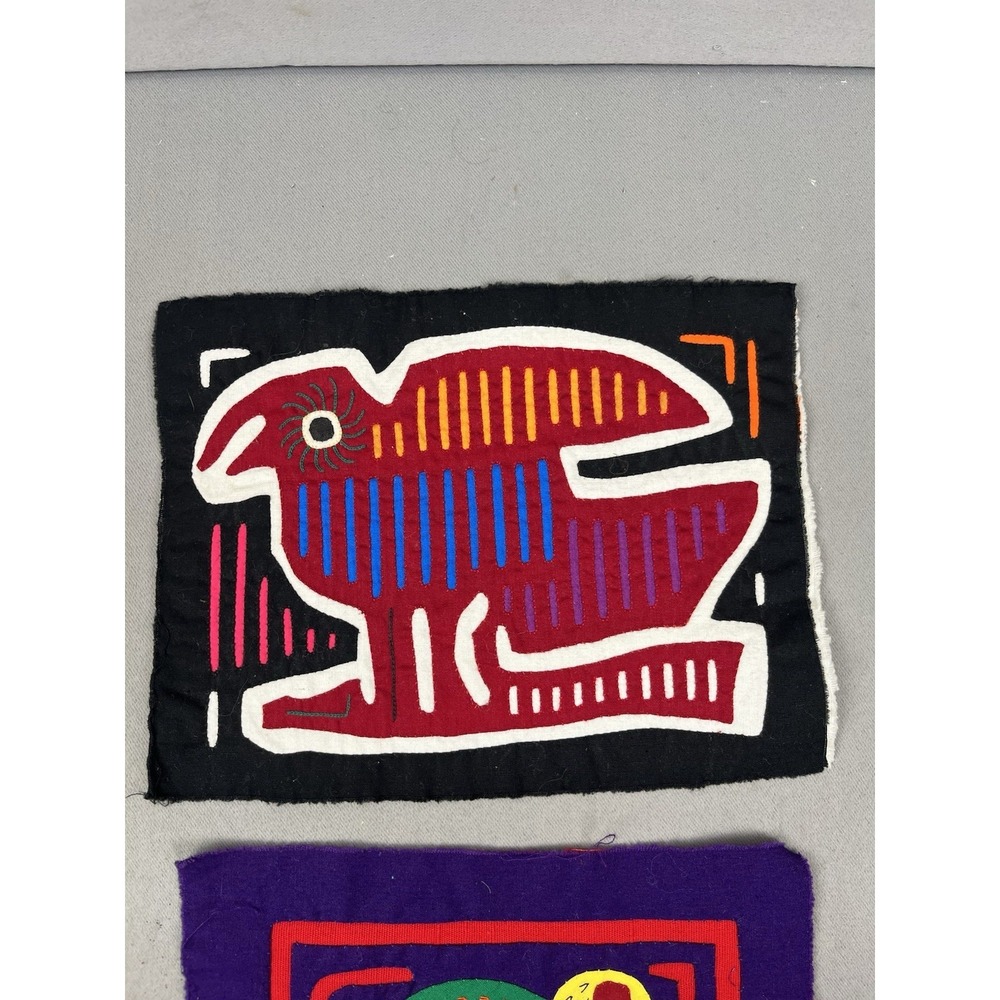 2 VTG Kuna Mola Hand Sewn Art Textile Fabric Folk Fabric Birds Duck Quilt Block - Picture 6 of 11